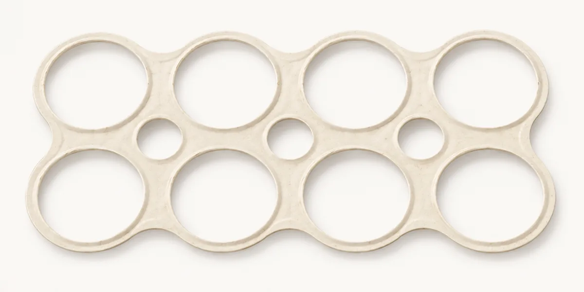 One single eight-pack sugarcane fiber carrier with eight can openings and three finger holes